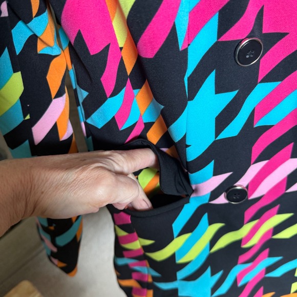 New York & Company Neon Houndstooth Double Breasted Blazer Black Multi XS - Picture 5 of 7